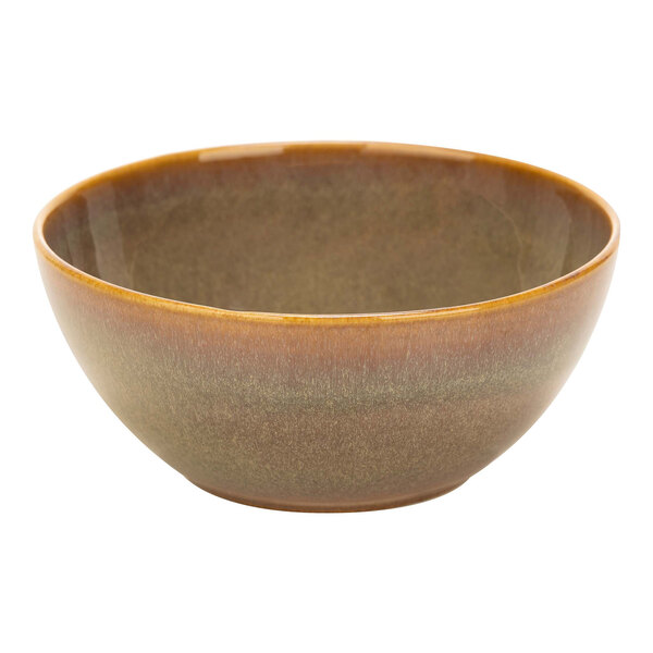 A brown Cosy & Trendy stoneware bowl with a brown rim on a white background.