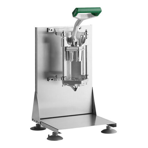 A silver Garde heavy-duty potato wedge cutter with a metal base and a green handle.