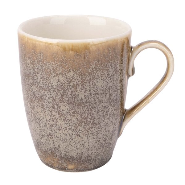 A Cosy & Trendy brown porcelain coffee mug with a handle and white speckled design.