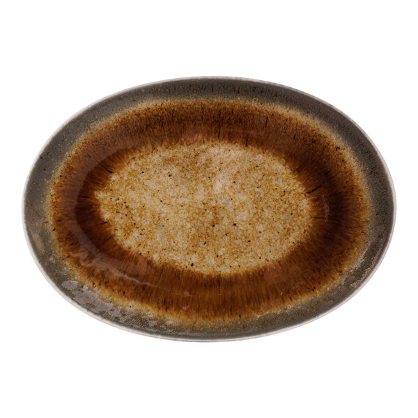 A brown and white Cosy & Trendy Iris porcelain oval platter.