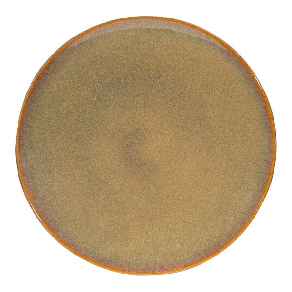 A brown Cosy & Trendy stoneware coupe plate with a spiral pattern on the rim.