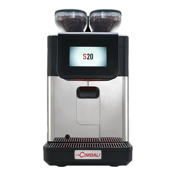 A LaCimbali S20 espresso machine on a white background with two cups of coffee.