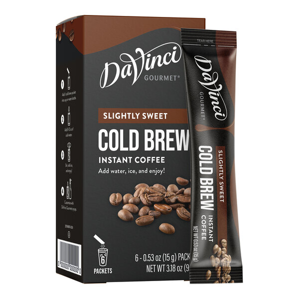 A package of DaVinci Gourmet Sweetened Cold Brew Instant Coffee with white and black label.