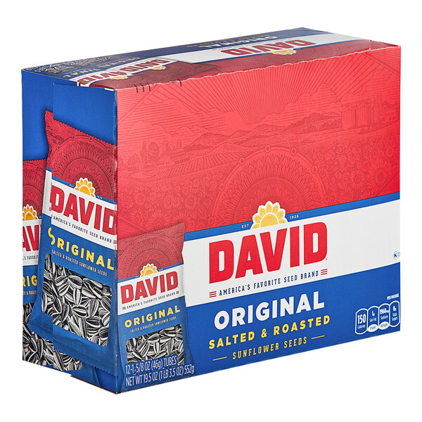 David Roasted Salted Whole Sunflower Seeds 1.6 oz. - 144/Case