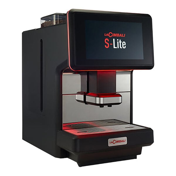 A black and silver LaCimbali S-Lite espresso machine on a counter.