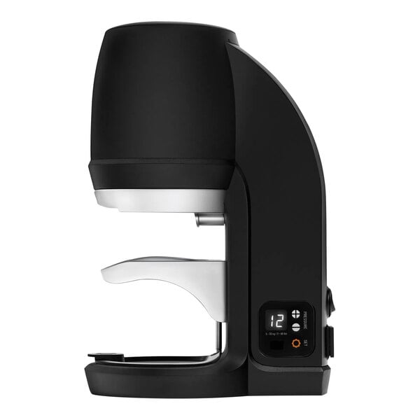 A black automatic espresso tamper with a digital display and a 58.3 mm tamping base.