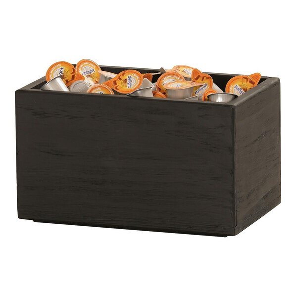 A black box with Brooklyn angled counter displays for coffee.