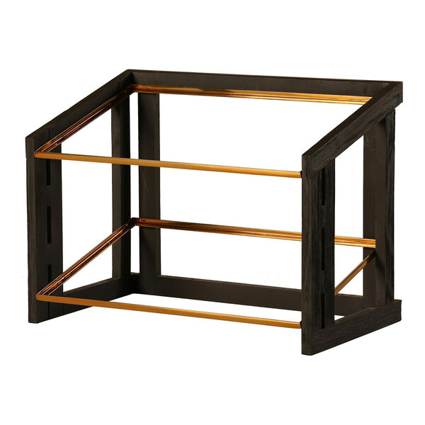 A black metal Cal-Mil merchandise display with two tiers.