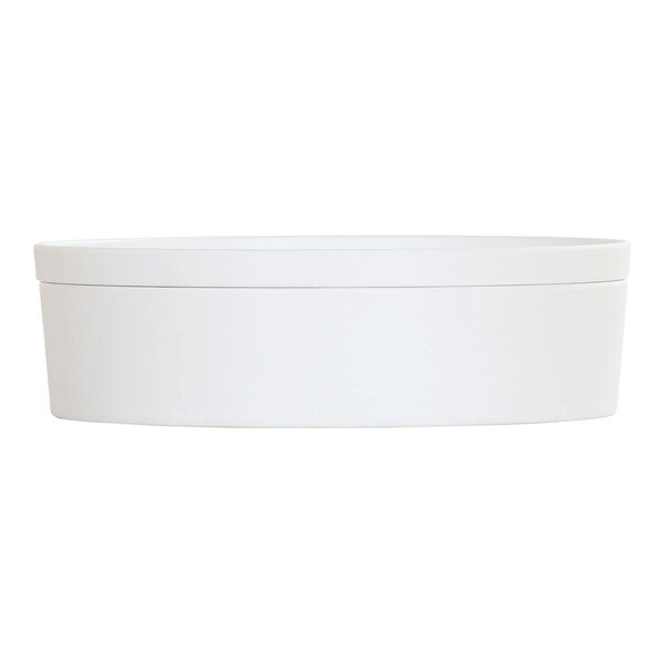 A white round melamine bowl with a lid.