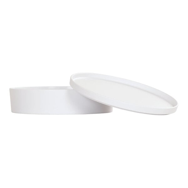 A white Cal-Mil melamine container with a lid.