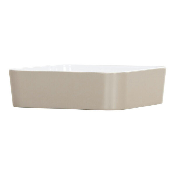 A white square ash melamine Bento Box with a lid.