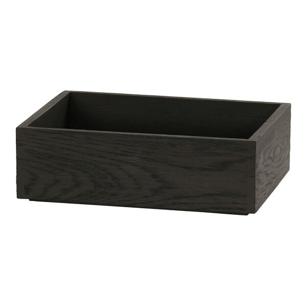 A black wooden rectangular tray with a handle.