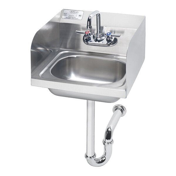 A Krowne stainless steel wall-mounted hand sink with a faucet and P-trap.