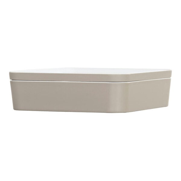 A white rectangular Cal-Mil melamine bento box with a lid.