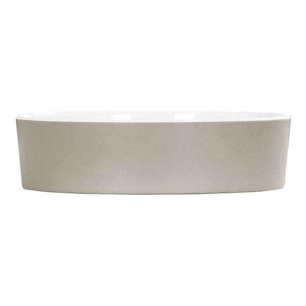 A white round melamine bowl with a white background.