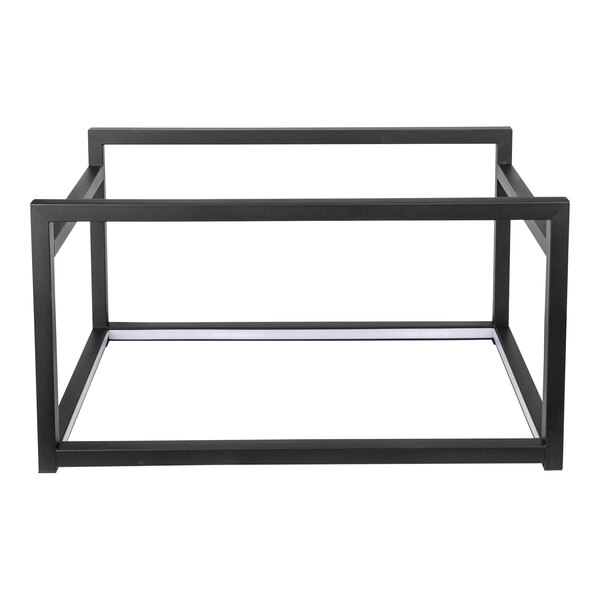 A black powder-coated stainless steel rectangular frame with LED lights.
