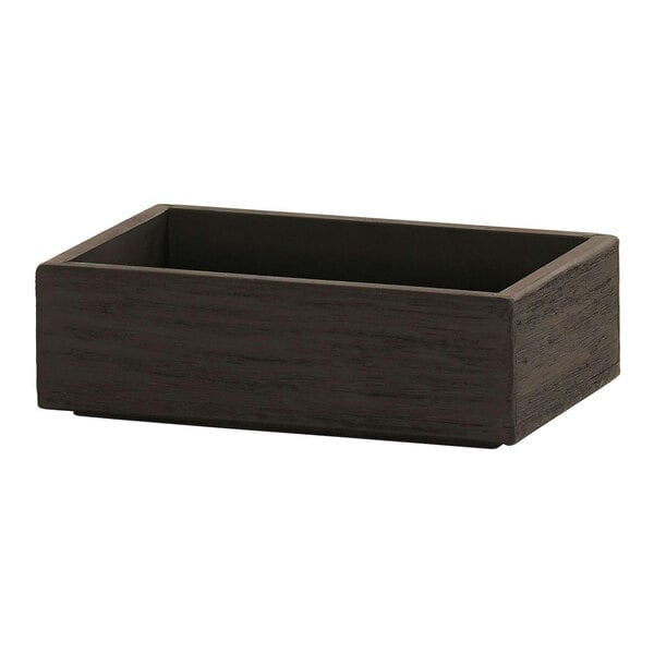 A black rectangular Brooklyn angled wooden box on a table.