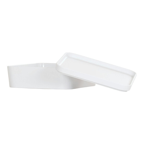 A white rectangular Cal-Mil melamine bento box with a lid.