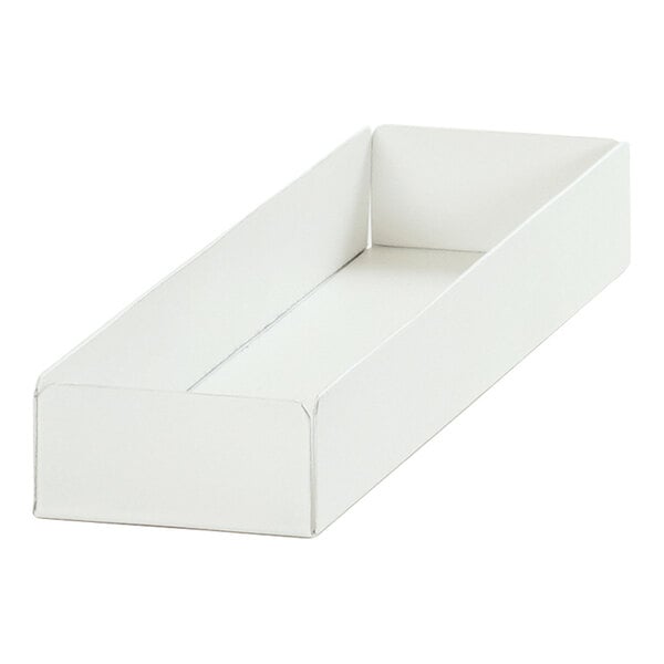 A white metal rectangular condiment display with a lid.