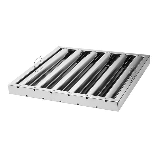 A stainless steel Krowne Royal Series grease filter with metal tubes.