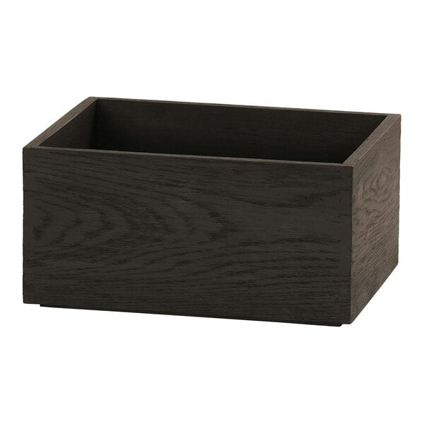 A black wooden Brooklyn counter display tray with a handle.