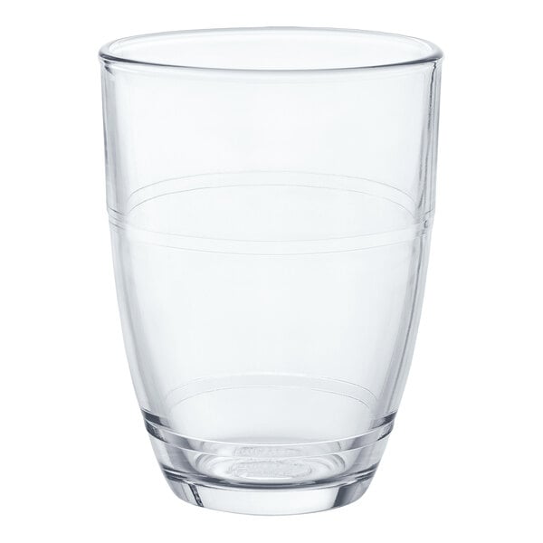 A clear Duralex glass tumbler.