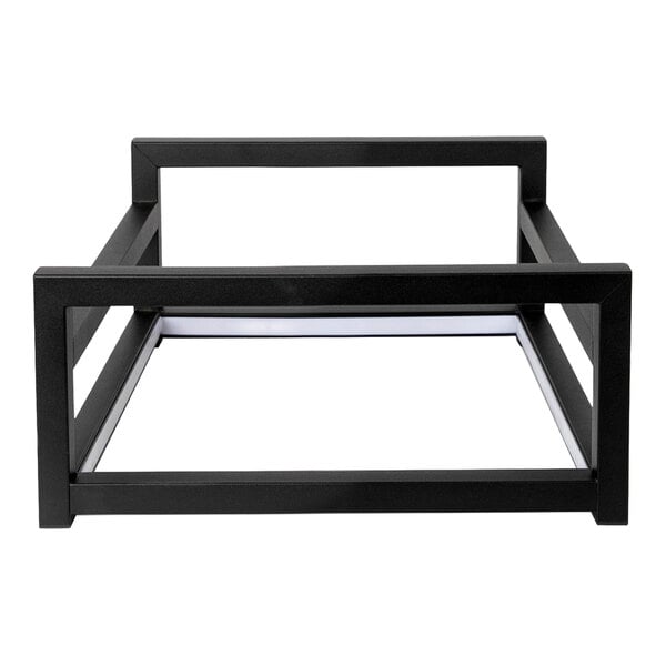 An Eastern Tabletop black powder-coated stainless steel rectangular frame with LED lights.