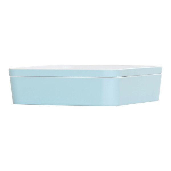A blue square Cal-Mil melamine bento box with a lid.