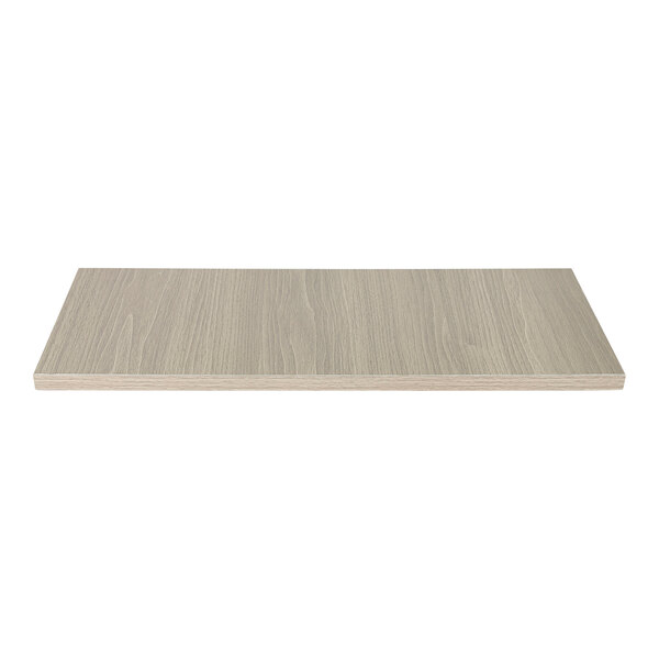 A narrow rectangular high-pressure laminate riser shelf with a wood surface and gray top.