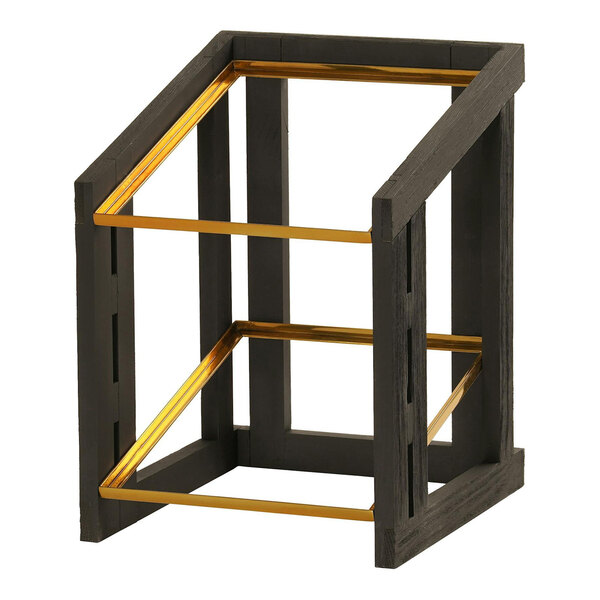 A black metal Cal-Mil merchandise display stand with two shelves.