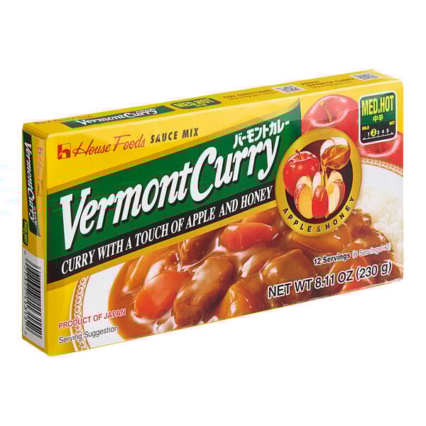 A close-up of a box of House Foods Vermont Curry Sauce Mix.