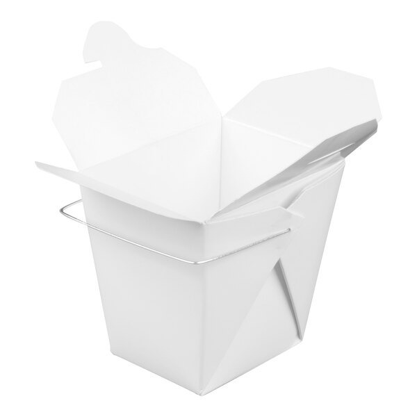 Fold-Pak 16WHWHITEM 16 oz. White Chinese / Asian Paper Take-Out Container with Wire Handle - 500/Case