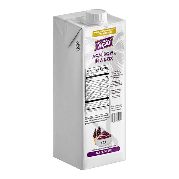 A white carton of Tropical Acai Aseptic Liquid Acai Bowl.