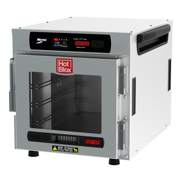 A Metro HotBlox heated holding cabinet with a clear door.