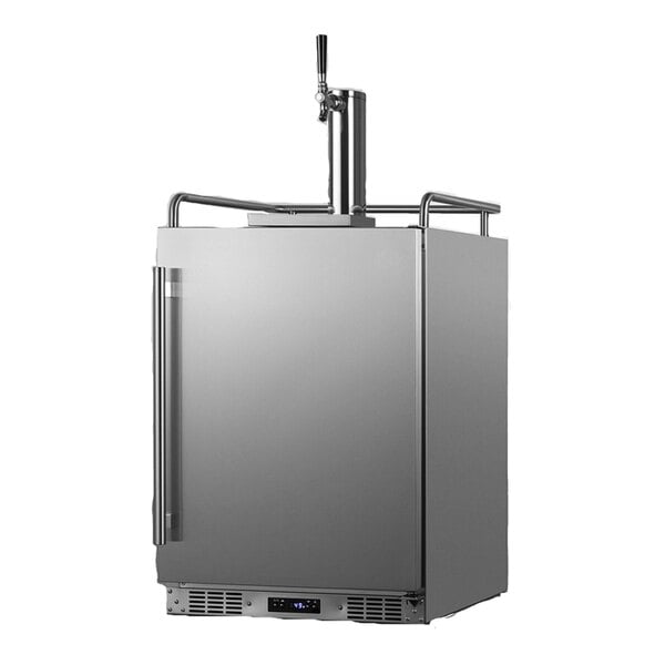 A Summit Appliance stainless steel beer dispenser with a tap.