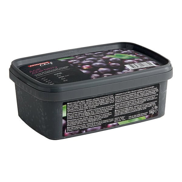 A black container of Andros Chef Sweetened Acai Berry Puree.