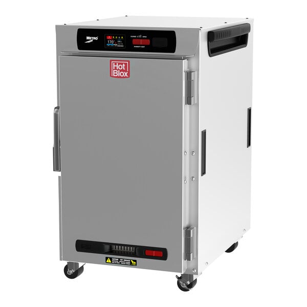 A silver Metro HotBlox undercounter holding cabinet with a solid door and digital controls.
