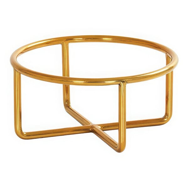 A gold circular wire riser with a circular base.