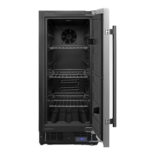 A Summit Appliance stainless steel built-in freezer with a white background.