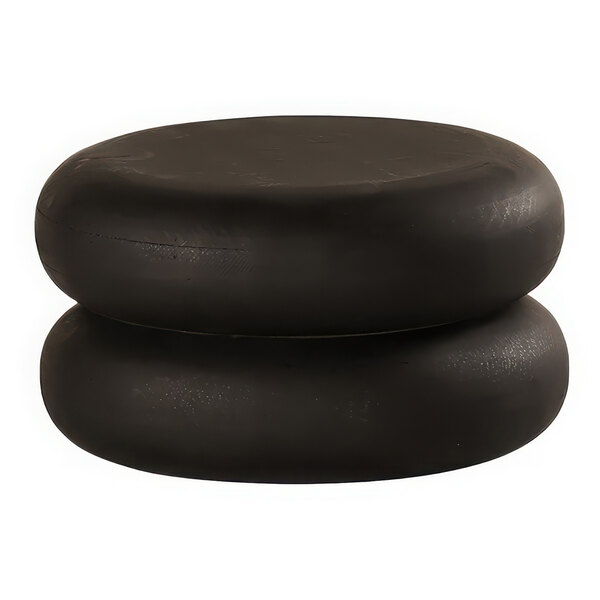 A black Cal-Mil round display stand on a white surface.
