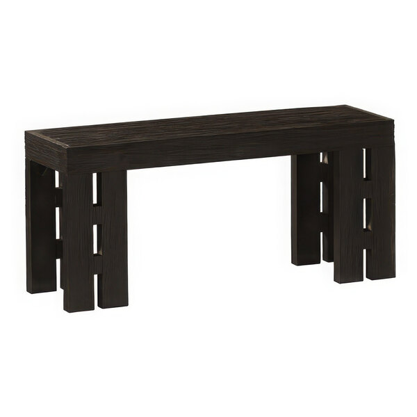 A black rectangular wooden display riser with black legs.