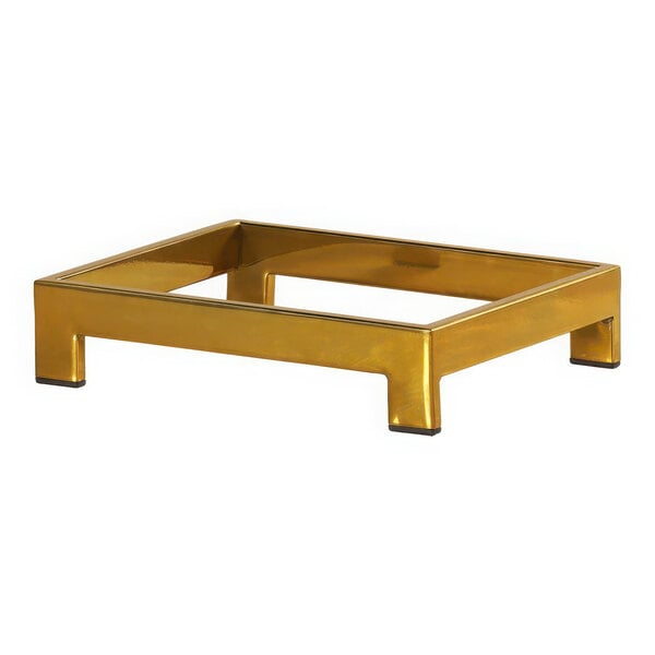 A Cal-Mil brass metal display riser with a rectangular base.