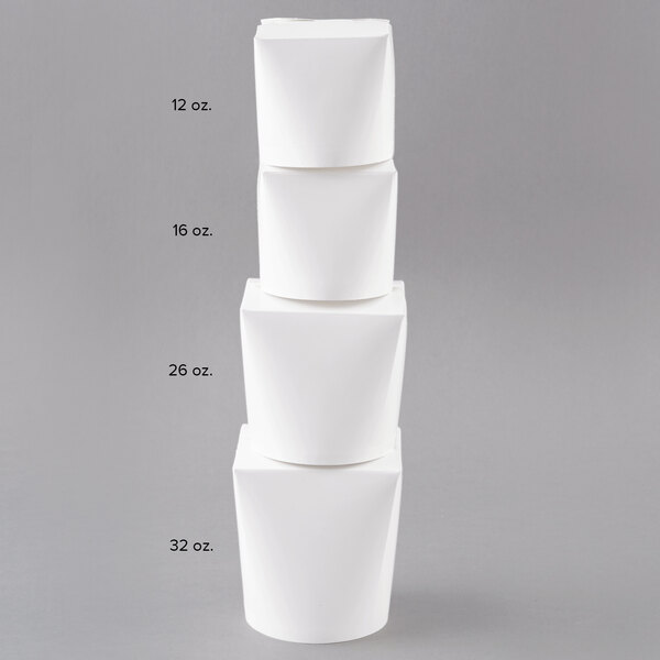 A stack of white SmartServ microwavable take-out containers.