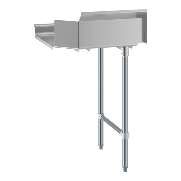 A 2-foot left side 18-gauge stainless steel clean dishtable with two metal legs and a raised backsplash.