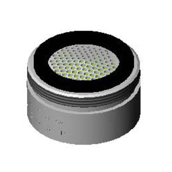 A close-up of a small round metal object with a green dot.