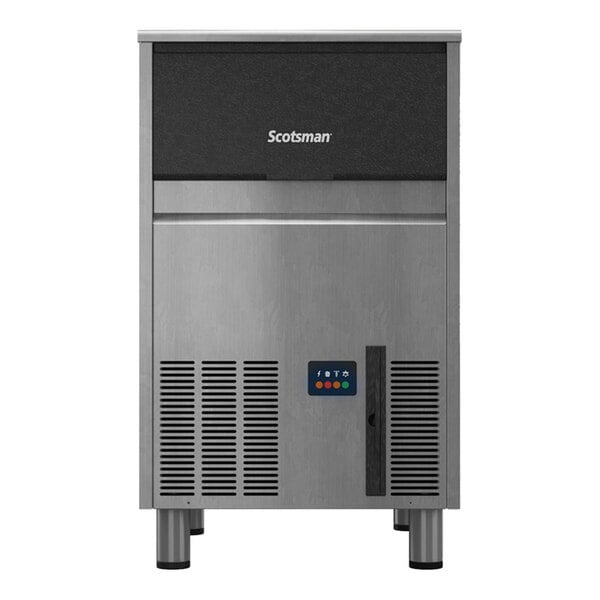 A Scotsman undercounter ice machine with a stainless steel finish.