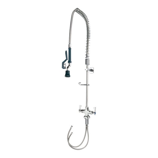 A Krowne Royal Series deck-mount pre-rinse faucet with a hose and hand held shower head.