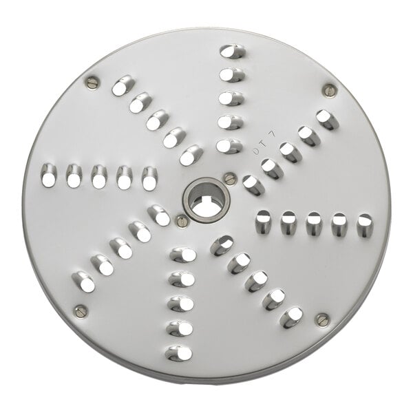 An Edlund VariCut 1/4" grating disc, a circular metal disc with holes.