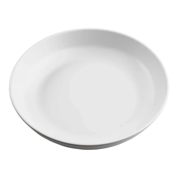 A white bowl with a small rim on a white background.