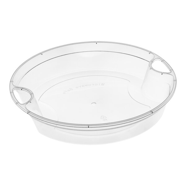 A clear plastic Choice microwavable bowl insert with handles.